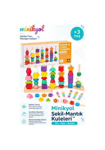 Şekil-mantık Kuleleri Ahşap Geometrik Şekiller Ve Çubuğa Dizme Eğitim Seti