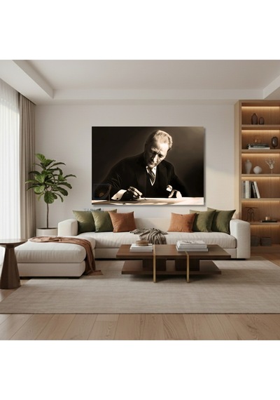 Yatay Kanvas Duvar Tablosu Ataturk Yazi Yazarken Salon Tablosu Ofis Tablosu Ev Hediyesi Dekorasyon