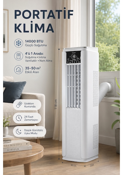 Kiwi KAC-7914 14000 BTU Soğutma ve Isıtma Portatif Klima