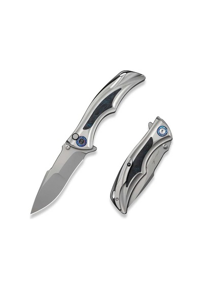 We Knife Tighe Down Gray Titanium Integral Handle With Black & Blue Carbon Fiber Inlay Stonewashed Bohler M390 Blade Drop Point Kamp Çakı Gri We Knife Tighe Down Gray Titanium Integral Handle With Black & Blue Carbon Fiber Inlay Stonewashed Bohler M390 Blade Drop Point Kamp Çakı Gri