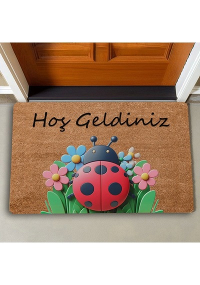 Valerine Life Uğur Böceği Ve Papatyalı Welcome Kapı Önü Paspası 45x70cm