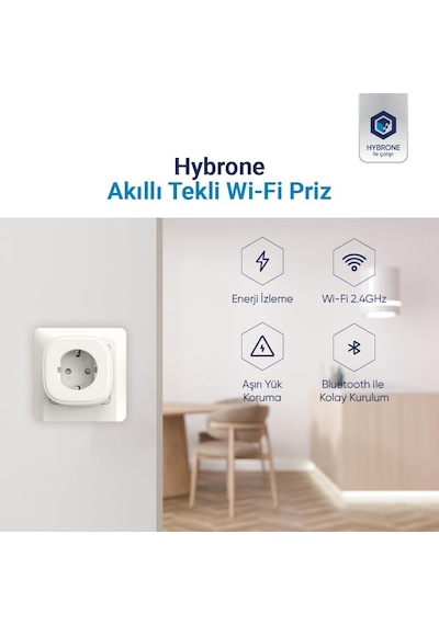Hybrone Akım Korumalı Wi-fi Akıllı Priz, Enerji İzleme, Çocuk Kilidi, 16 Amper, Uygulama İle Uzaktan Kontrol