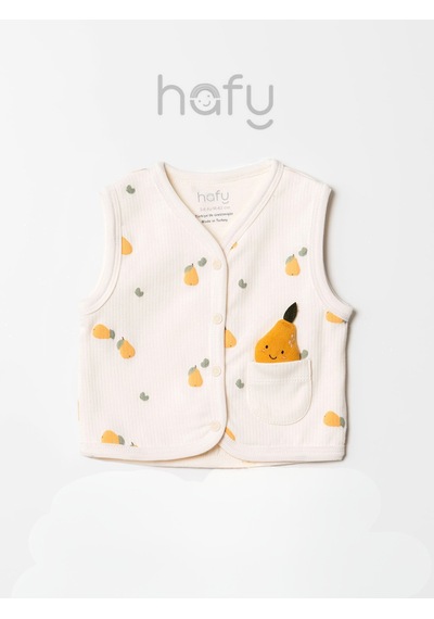 Hafy Baby 3d Neşeli Armut Figürlü, Önden Düğmeli Kız Bebek Yeleği Ekru