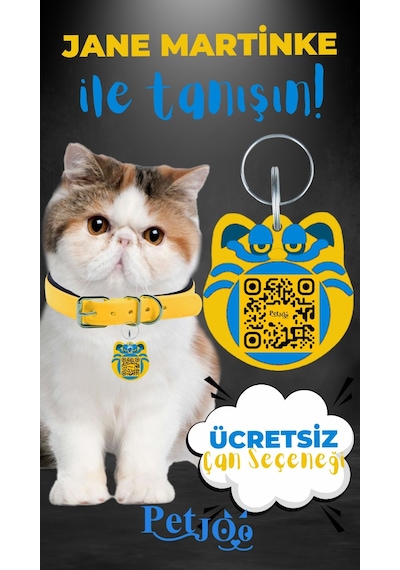 Petjoo 5.Jane Martinke Mavi-Sarı Qr'lı Kedi Künyesi