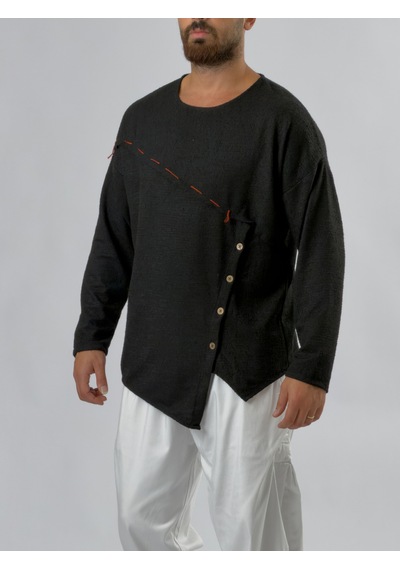 Cocopelli Düğmeli Asimetrik Siyah Erkek Sweatshirt Coc3524