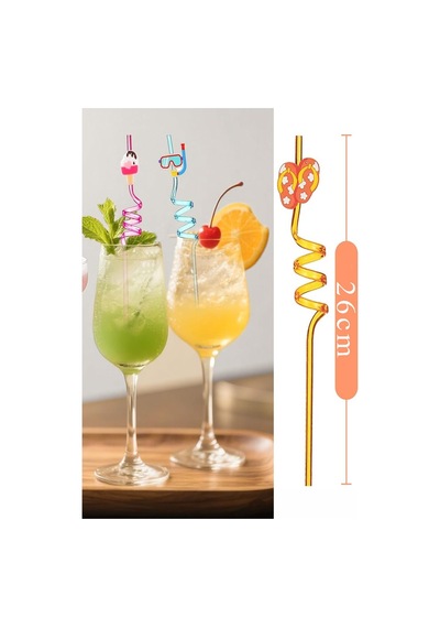 Figürlü Pipet 2 Adet Sevimli Renkli Kıvrımlı Pipet 26 Cm Ev Dekoratif Kokteyl Yıkanabilir Emoji Çocuklar İçin