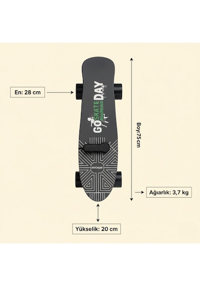 Elektrikli Kaykay H2s-1 Şehir İçi Ulaşım Aracı, Scooter Alternatifi, 20 Km/h, 8 Km Menzil, Hafif 3.7 Kg Siyah