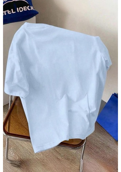 Bambu Panda Grafikli Cep Detaylı Kısa Kollu Oversize Unisex Bisiklet Yaka Tişört Turkuaz