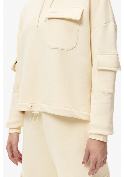 Lacoste Womens Relaxed Fit Sweatshirt Kapüşonlu Pamuklu Rahat Kesim Kadın Sweatshirt Krem