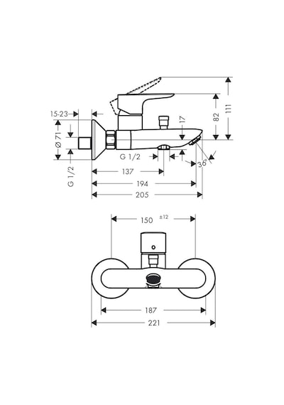 Hansgrohe Talis E Banyo Bataryası Aplike Satin Siyah 71740670 Siyah