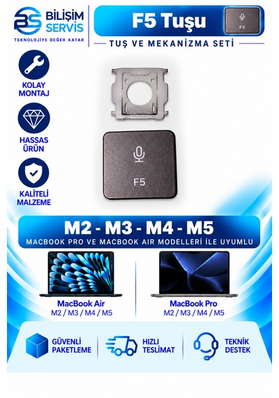 Apple Uyumlu Macbook Air & Pro M2 - M3 - M4 - M5 Yedek Klavye Tuşu Ve Mekanizması / F5 Tuşu