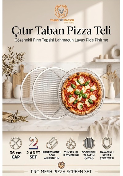 Pizza Teli 2'li Set 36 Cm Çıtır Taban Hamur Pişirme Izgarası Gözenekli Fırın Tepsisi Lahmacun Lavaş Pide Pişir Genel
