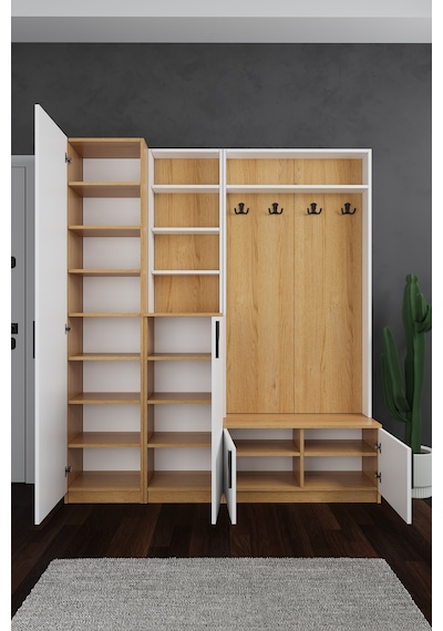 Lüks Aynalı Portmanto Askılı Vestiyer %100 Mdf Çok Raflı Ayakkabılık V03 Beyaz - Karına Lüks Aynalı Portmanto Askılı Vestiyer %100 Mdf Çok Raflı Ayakkabılık V03 Beyaz - Karına