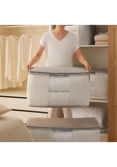 Ayrex Ocean Home Textile Büyük Boy Pvc Pencereli Gri Çizgili Stuff & Things Hurç 60 X 43 X 35 Cm Genel
