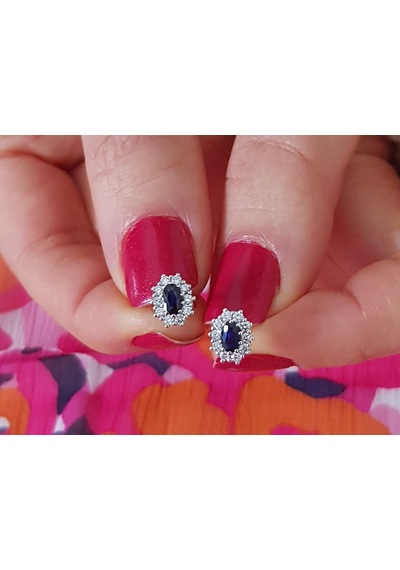 Sirius Pırlanta Ve Oval Safir Taşlı Anturaj Küpe  0804E0094