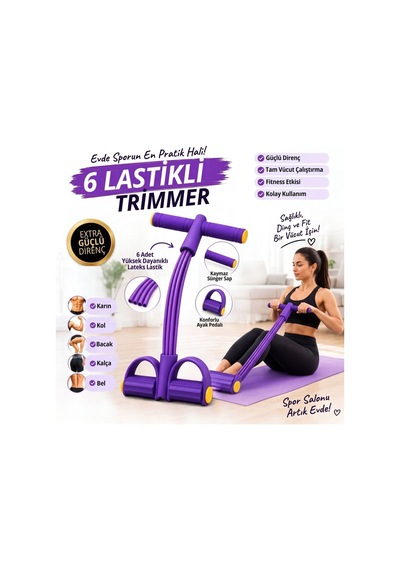 6 Lastikli Body Trimmer Karın Kası Çalıştırıcı Elastik Egzersiz Yayı Ve Jimnastik Aleti Çok Renkli