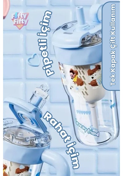 Dıller 860 Ml Pipetli & Rahat İçim Çift Kullanım Tritan Su Matarası Suluk -ffd860ml3renk Mavi