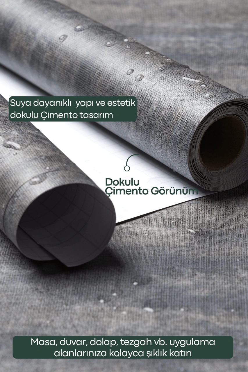 Technojet Kendinden Yapışkanlı Dokulu Çimento Görünümlü Mutfak Duvar Dolap Masa Kaplama 60cmx100cm Antrasit