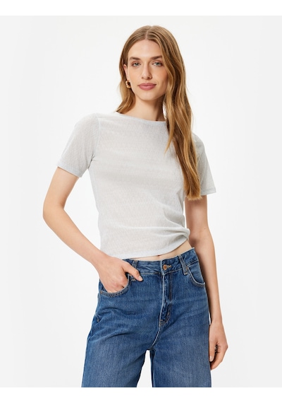 Koton Dokulu Kısa Kollu Tişört Bisiklet Yaka Slim Fit Gümüş 5wak50016uk Gümüş