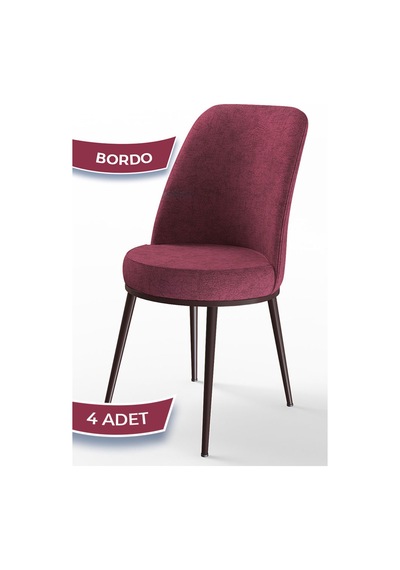 Canisa Concept Dexa Serisi Bordo Renk 4 Adet Sandalye, Renk Bordo, Ayaklar Kahverengi Bordo