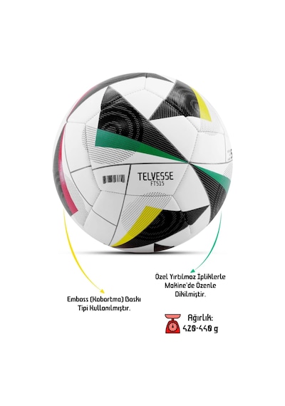 Pompa Hediyeli No:5 Futbol Topu Dayanıklı Tpu Halı Saha Sert Zemin Uyumlu Dikişli Ft515 Çok Renkli