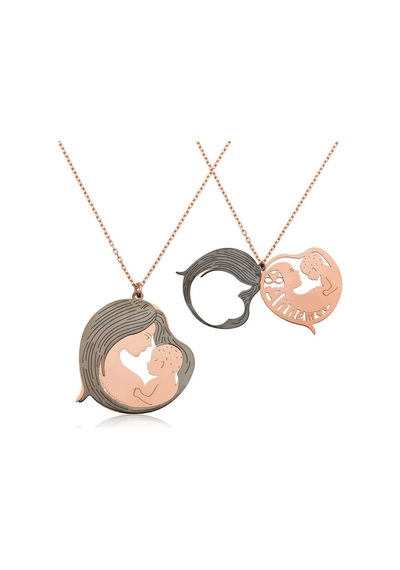 925 Ayar Gümüş Anne Ve Bebek Gümüş Kolye Rose Gold