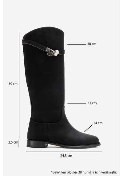Luvishoes Yoko Siyah Nubuk Kemerli Kadın Binici Çizme Siyah
