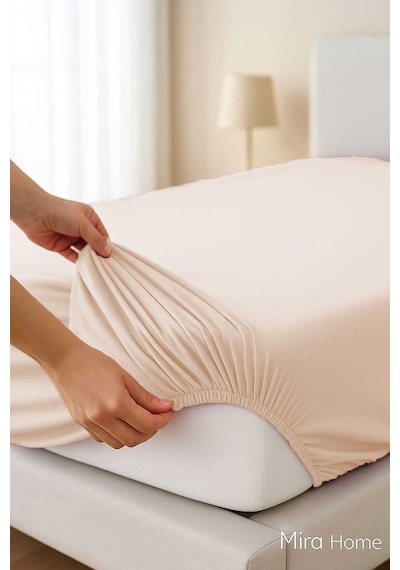 Tek Kişilik Düz Penye %100 Pamuklu Lastikli Çarşaf 100x200 Cm Newsheet Bej Renkli