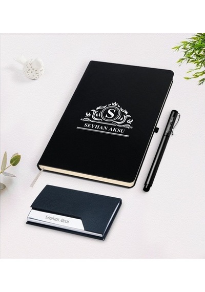 Kişiye Özel Isimli Siyah Defter Kalem Kartvizitlik Hediye Seti-12