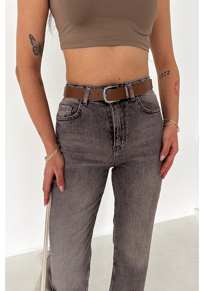 Kadın Yüksek Bel Düz Paça Jean Ash Fade Gri