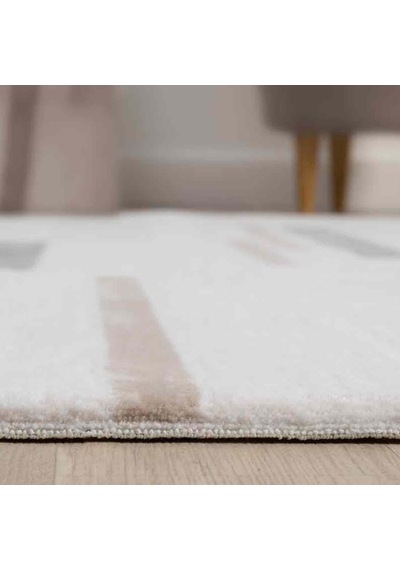 Krem Bej Kahve Yatay Blok Desenli Halı - Mk0559grl