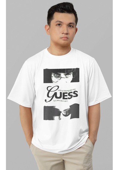 Sevbano Billie Eilish Guess Baskılı Unisex Oversize Şarkıcı Tişört Beyaz
