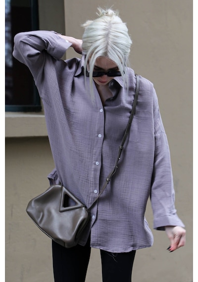 Madmext Füme Muslin Kumaş Basic Kadın Gömlek Mg1660 Füme