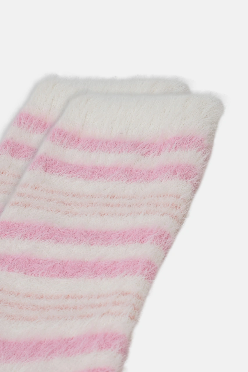 Suwen Fluffy Stripe Soket Çorap Sc1520038 Ekru / Pembe