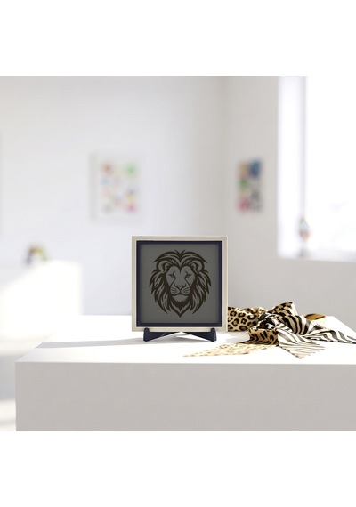Minimalist Aslan Temalı Masaüstü Dekoratif Obje, Çalışma Alanlarına Güçlü Dokunuş 10x10 Cm