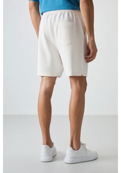 Air Jones Tommy Life Ekru Pamuklu Kalın Yumuşak Dokulu Comfort Fit Basic Erkek Şort - 81274 Ekru