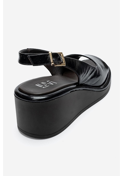 Luvi Shoes Orlena Siyah Rugan Hakiki Deri Dolgu Topuklu Sandalet