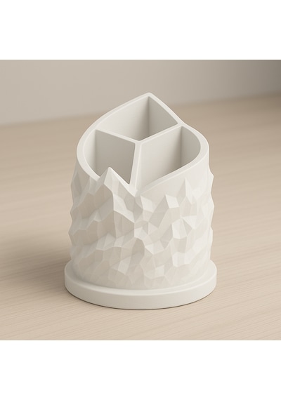 Spiral Dağ Temalı 3 Bölmeli Kalemlik Kalem Kutusu 3d Baskı Tasarım Dayanıklı Pla Hammadde Çap: 11 Cm Yükseklik: 13 Cm Beyaz