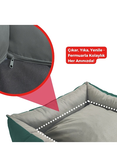Xpermate Yuvi Kedi Yatağı Köpek Yatağı Tüy Tutmaz Kumaş Su İtici Kumaş Fermuarlı 55 x 60 x 23 CM