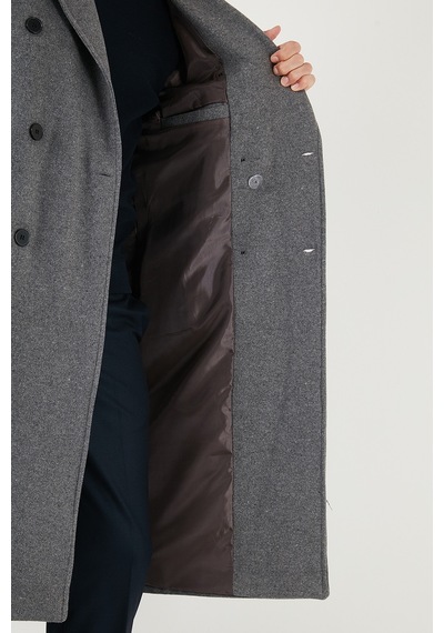 Buratti Loose Fit Kruvaze Yaka Uzun Astarlı Kaşe Erkek Kaban 681003 Gri