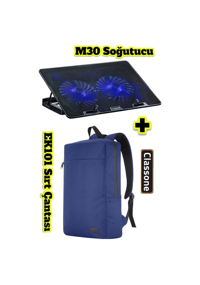Classone Pr-ek101 15,6' Su Geçirmez Kumaş Notebook Sırt Çantası+m30 Notebook Soğutucu Lacivert