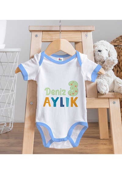 Bk Gift Bk Kids Kişiye Özel Mavi Bebek Body Zıbın - Model 173