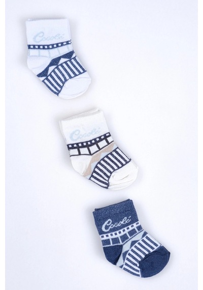 Cocole Socks Erkek Bebek Soket Çorabı 3 Lü Set Pamuklu Özel Logolu & Çizgi Desenli Çok Renkli