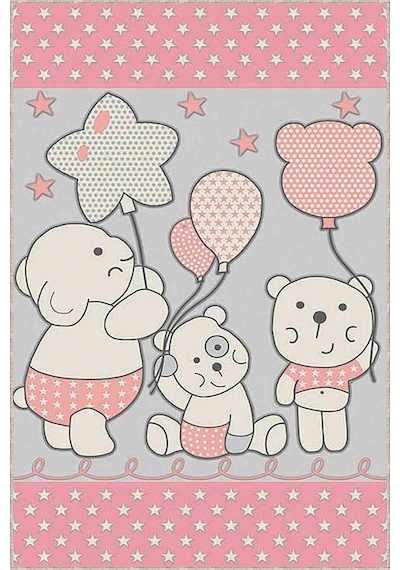 Pembe Kaymaz Tabanlı Yıkanabilir Ayıcıklı Bebek Halısı Kd015n11