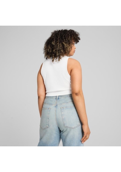 Puma Wardrobe Ess Ribbed Crop Top Kadın T-shirt Beyaz