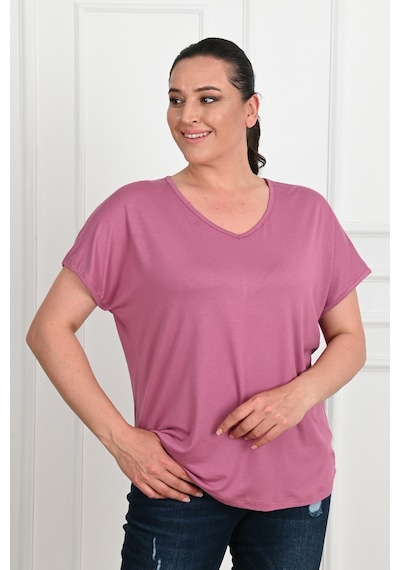 Kadın V Yaka Büyük Beden T-shirt 1486-23 001