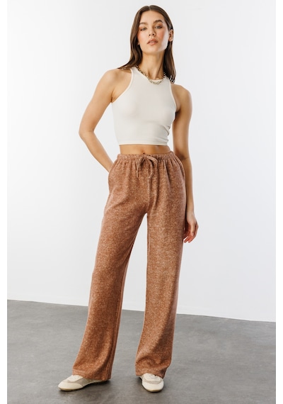 Genius Store Yumoş Bol Örme Kadın Pantolon Örme-pantolon Kahverengi