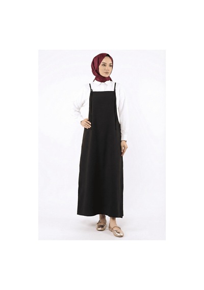 Unika Boutique Tesettür Askılı Jile Elbise Dokuma Siyah