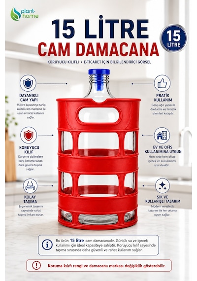 15 Litre Cam Damacana %100 Cam Sebil Ve El Pompası Uyumlu Yaylı Kapak Hediyeli Doğal, Sağlıklı Ve Dayanıklı Şeffaf