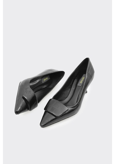 Derinet Kısa Topuklu Kadın Stiletto Siyah Siyah